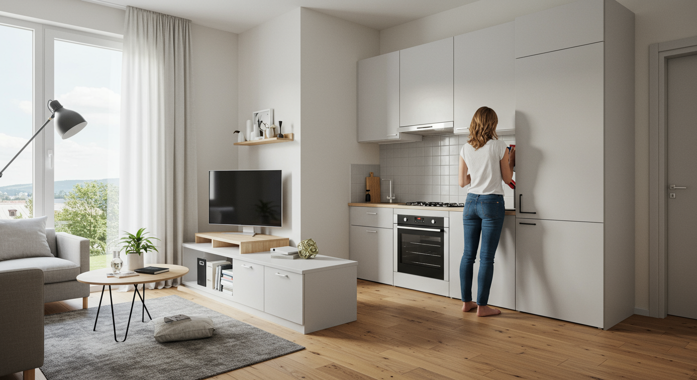 Illustration éditoriale pour Aménagement Intérieur : Maximiser l&rsquo;Espace dans un Habitat Modulaire